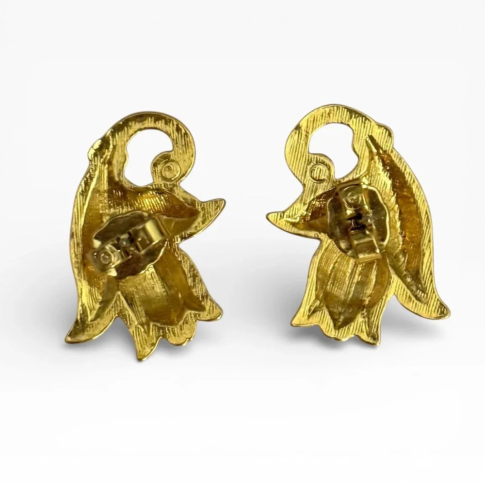 Vintage 1990s Avon Gold Tone Sculptural‎ Floral Post Earrings Statement